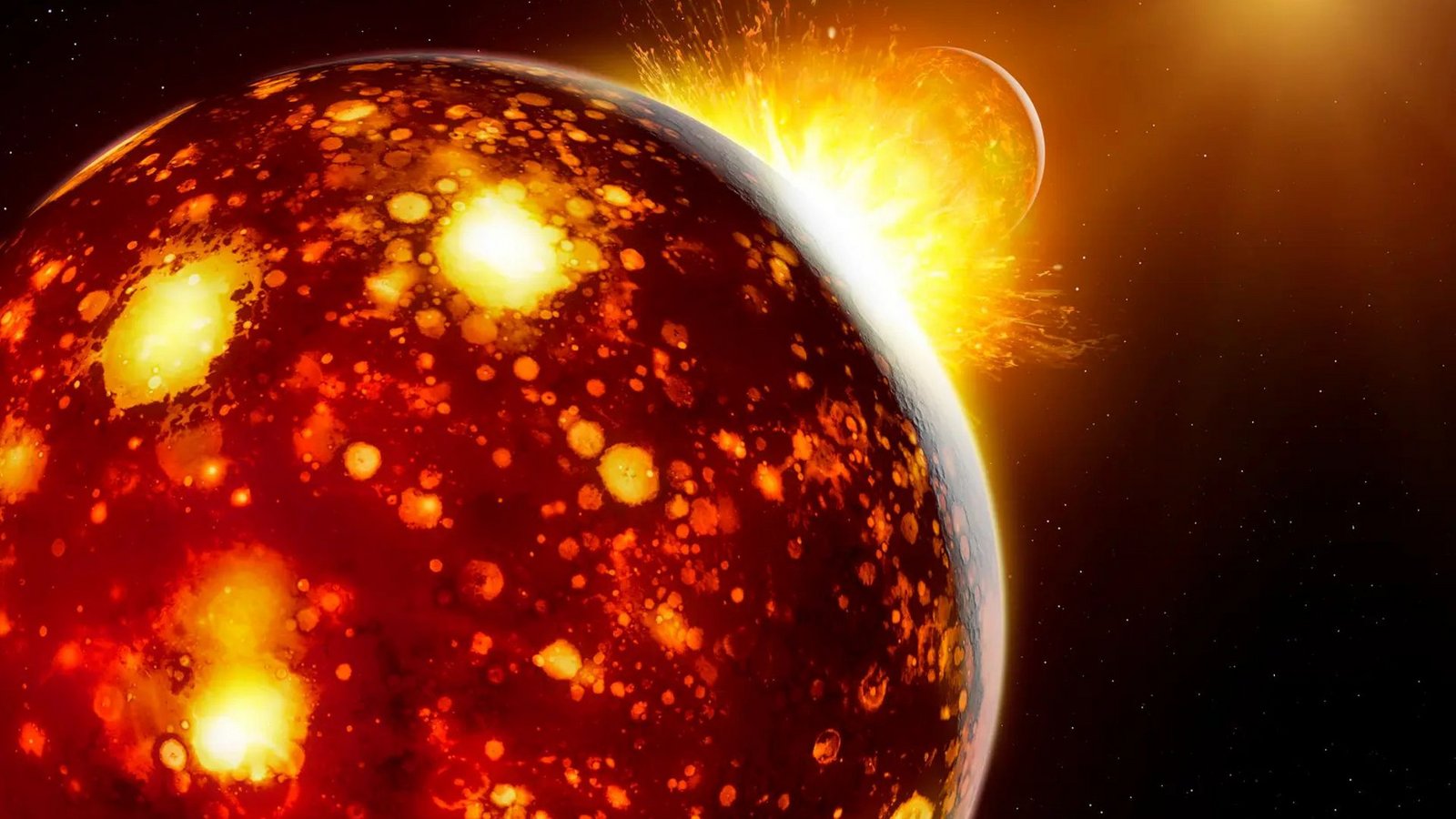 Vor 4,5 Milliarden Jahre kollidierte der Protoplanet Theia mit der jungen Erde. Aber woher kam er?Foto: © MPS/Mark A. Garlick Vor 4,5 Milliarden Jahre kollidierte der Protoplanet Theia mit der jungen Erde. Aber woher kam er?Foto: © MPS/Mark A. Garlick