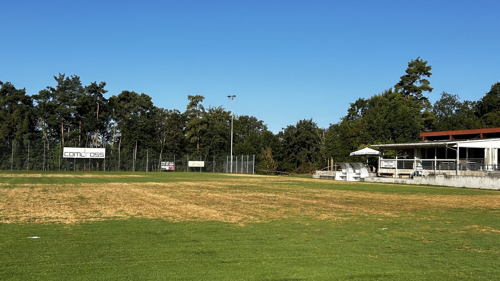 Der Rasenpilz in Nussdorf verursacht große braune Flächen und macht das Fußballspielen unmöglich. Foto: Dittrich