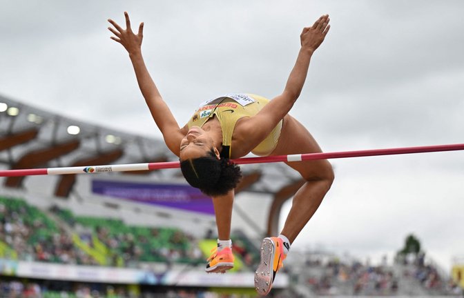 Marie-Laurence Jungfleisch übersprang 1,86 Meter.<span class='image-autor'>Foto: AFP/ANDREJ ISAKOVIC</span>