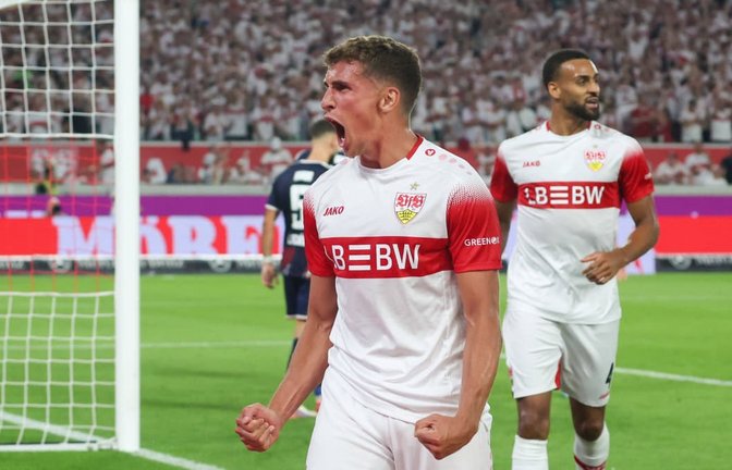 Im ersten Heimspiel für den VfB beweist Grischa Prömel gleich seinen Torriecher&nbsp;– und trifft zum zwischenzeitlichen 2:0.<span class='image-autor'>Baumann/Julia Rahn</span>