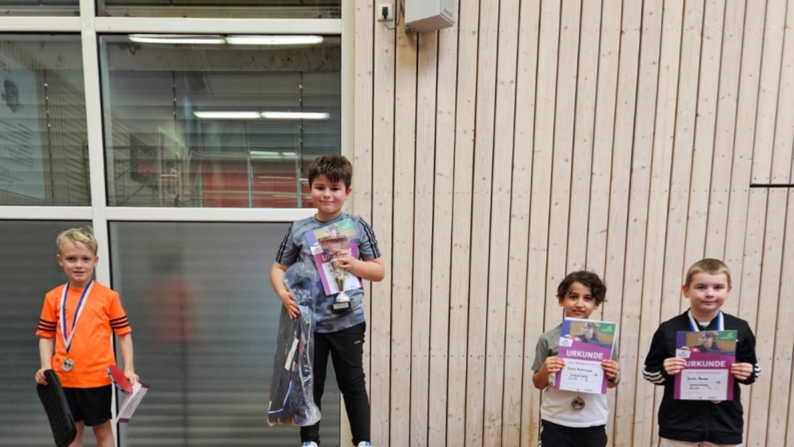 Tischtennis, Jugendsport, Mini-Meisterschaft 2024, Bietigheim-Bissingen, V.l.n.r. Lionel Bernhard, Mattia Papiccio, Younes Mahmoud und Jannik Boese, Foto: privat  