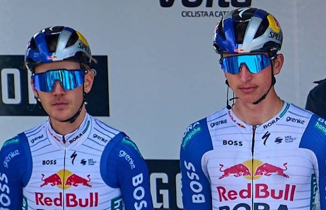 Bei der Tour de France sind sie gleichberechtigte Anführer: Remco Evenepoel (li.) und Florian Lipowitz.<span class='image-autor'>Foto: IMAGO/ZUMA Press</span>
