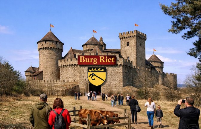 So wie auf diesem mit künstlicher Intelligenz erstellten Bild könnte es zukünftig auf dem Heulerberg in Riet aussehen. Bis zur Gartenschau soll die Erlebniswelt öffnen.  Fotos/KI-Bild: Müller/ChatGPT
