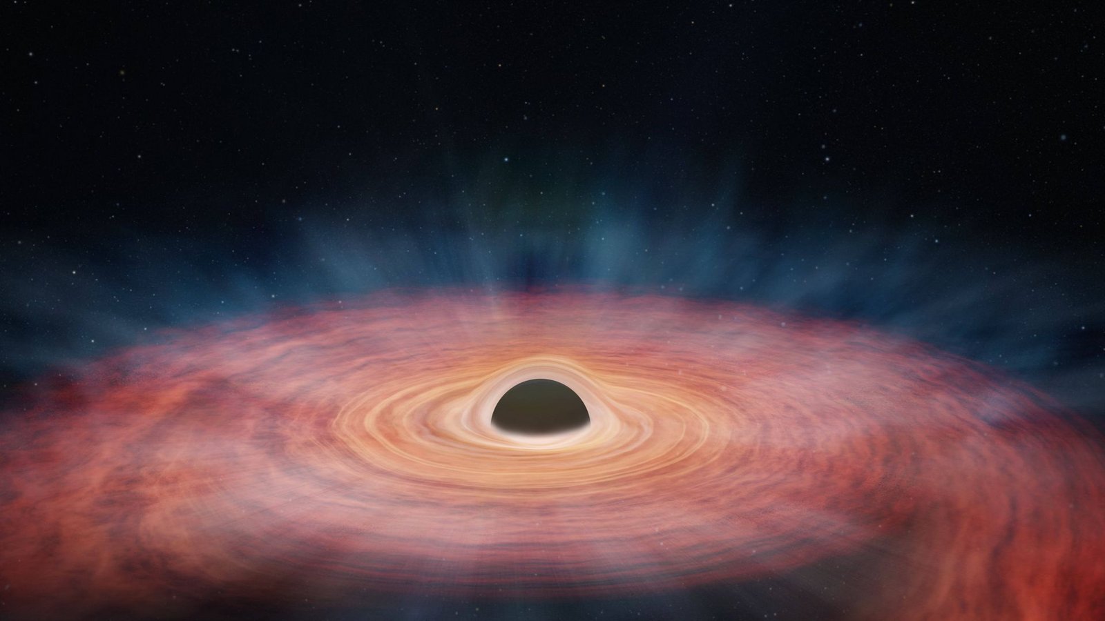 In dieser künstlerischen Darstellung verschlingt ein supermassereiches Schwarzes Loch einen Stern.Foto: Imago/Zuma Wire