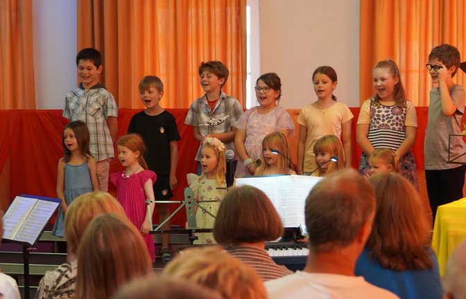 Die Kleinen ganz groß auf der Bühne: die Wachtkopfspatzen des Liederkranzes.  <span class='image-autor'>Foto: p</span>