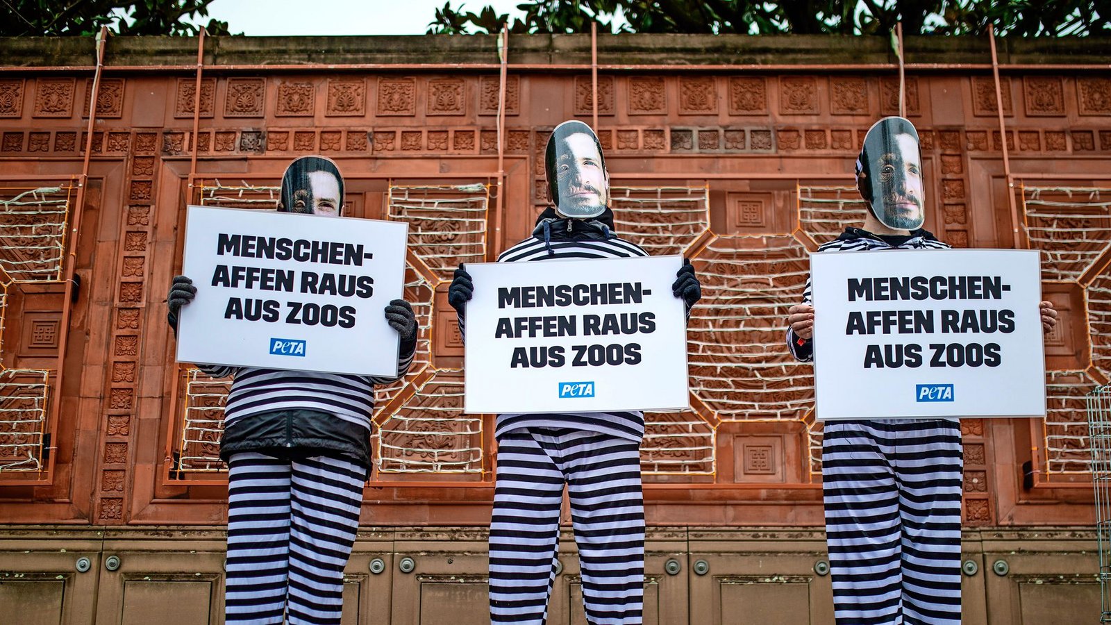 Am 18. Januar protestierte die Tierschutzorganisation Peta gegen Affenhaltung in Zoos. Auch die Tierschutzpartei sieht Zoos generell eher kritisch.Foto: Lichtgut/Christoph Schmidt Am 18. Januar protestierte die Tierschutzorganisation Peta gegen Affenhaltung in Zoos. Auch die Tierschutzpartei sieht Zoos generell eher kritisch.Foto: Lichtgut/Christoph Schmidt