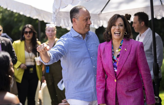 Kamala Harris und ihr Ehemann Doug Emhoff bei  einer Feier zum 50. Jahrestag des Hip-Hop<span class='image-autor'>Foto: dpa/Manuel Balce Ceneta</span>