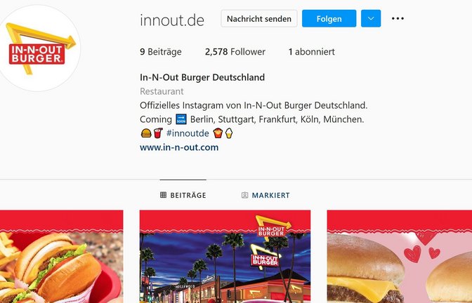 Das gefälschte In-N-Out-Profil auf Instagram sieht aus wie echt, ist aber von Betrügern erstellt worden.<span class='image-autor'>Foto: Instagram/Screenshot</span>