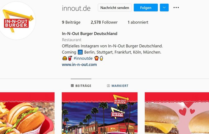 Das gefälschte In-N-Out-Profil auf Instagram sieht aus wie echt, ist aber von Betrügern erstellt worden.<span class='image-autor'>Foto: Instagram/Screenshot</span>