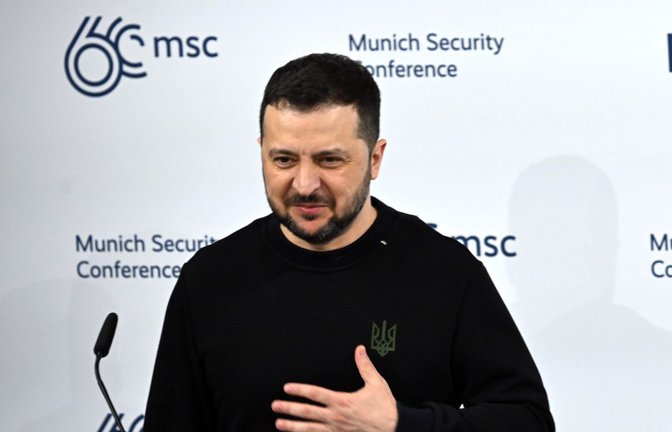 Der ukrainische Präsident Wolodymyr Selenskyj hat auf der Münchner Sicherheitskonferenz gesprochen.<span class='image-autor'>Foto: dpa/Sven Hoppe</span>
