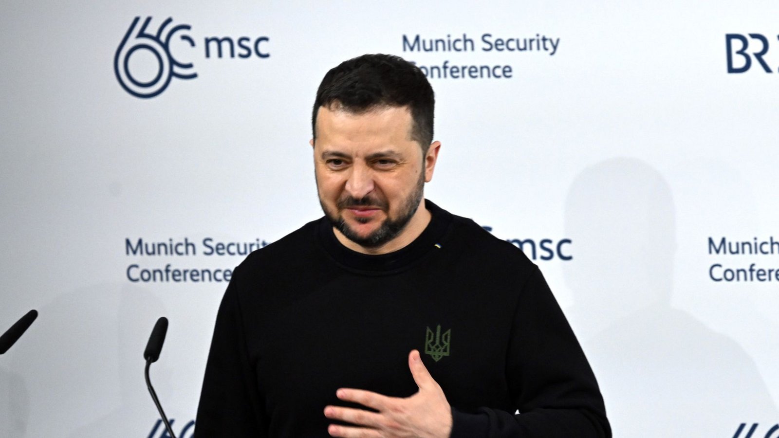 Der ukrainische Präsident Wolodymyr Selenskyj hat auf der Münchner Sicherheitskonferenz gesprochen.Foto: dpa/Sven Hoppe