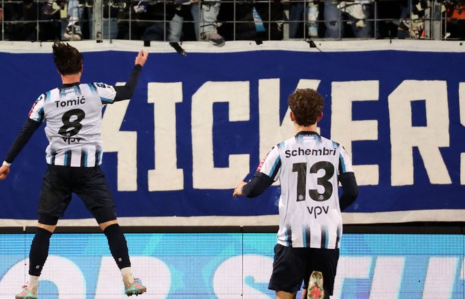 David Tomic bejubelt sein Traumtor gegen den SGV Freiberg.<span class='image-autor'>Foto: Baumann/Alexander Keppler</span>