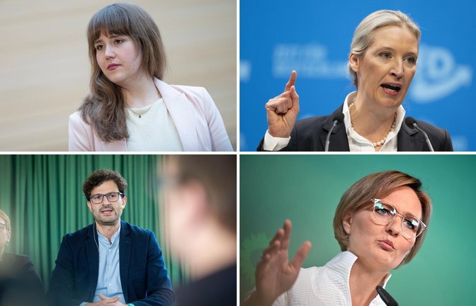 Von vorbildlich bis fragwürdig – die Abstimmungsdisziplin von prominenten Politikern wie Ricarda Lang (o.l., Grüne), Alice Weidel (o.r., AfD), Luigi Pantisano (u.l., Linke) oder Franziska Brantner (u.r., Grüne).<span class='image-autor'>Foto: IMAGO/Chris Emil Janßen/dpa/Collage: StZN</span>