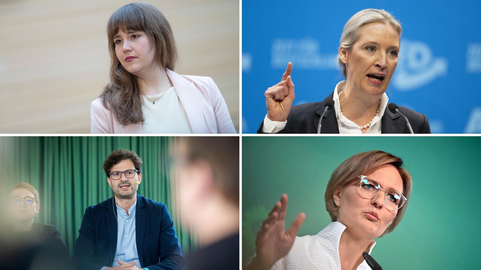 Von vorbildlich bis fragwürdig – die Abstimmungsdisziplin von prominenten Politikern wie Ricarda Lang (o.l., Grüne), Alice Weidel (o.r., AfD), Luigi Pantisano (u.l., Linke) oder Franziska Brantner (u.r., Grüne).Foto: IMAGO/Chris Emil Janßen/dpa/Collage: StZN