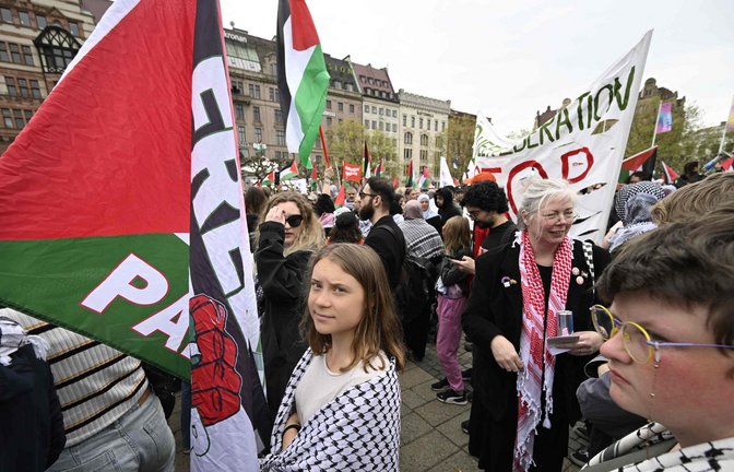 Greta Thunberg bei der Demo gegen die Israel-Teilnahme beim ESC in Malmö.<span class='image-autor'>Foto: AFP/JOHAN NILSSON/TT</span>