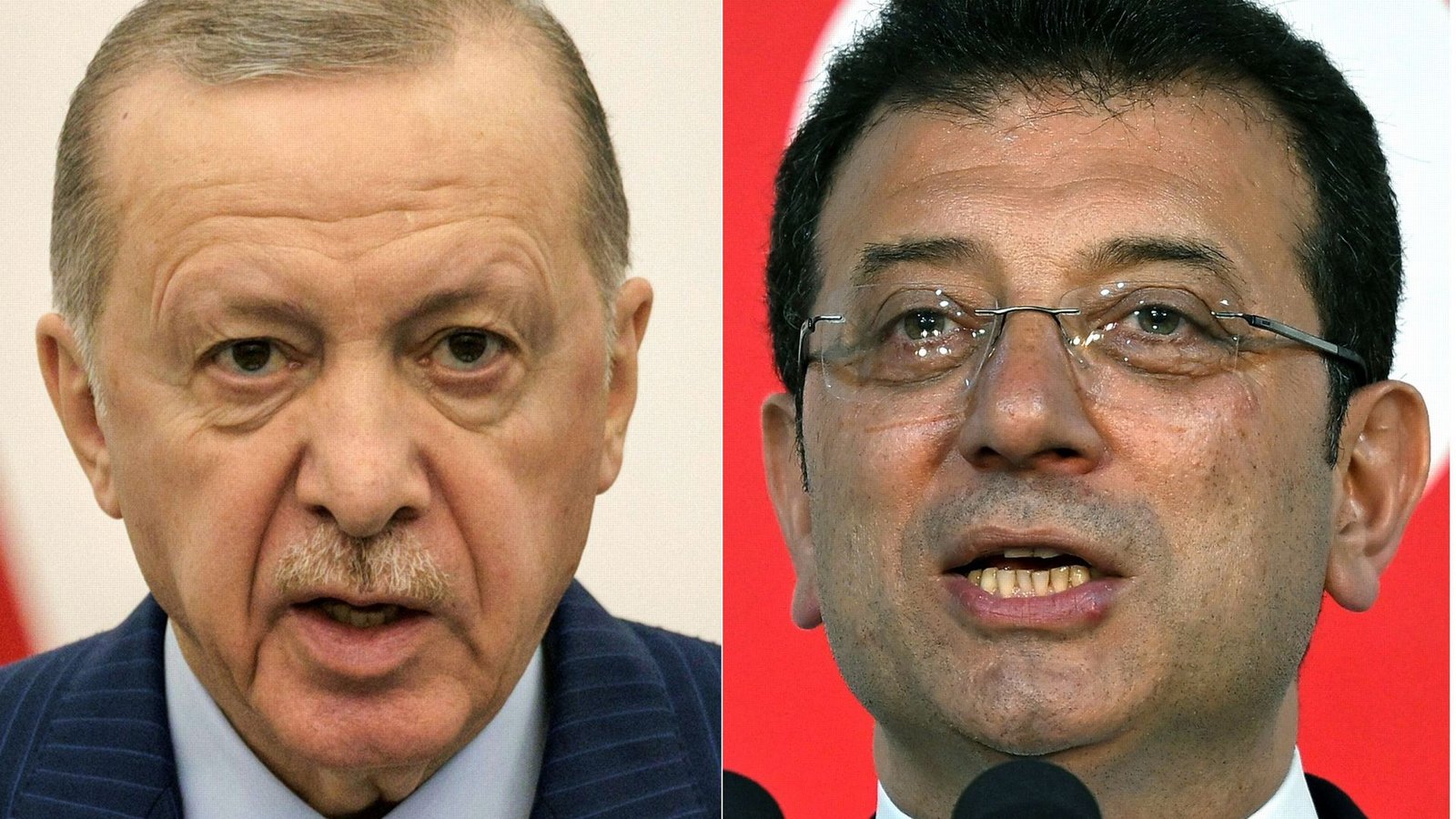 Der türkische Präsident Recep Tayyip Erdogan (li.) hat seinen Herausforderer Ekrem Imamoglu  festnehmen lassen.Foto: AFP/YASUYOSHI CHIBA