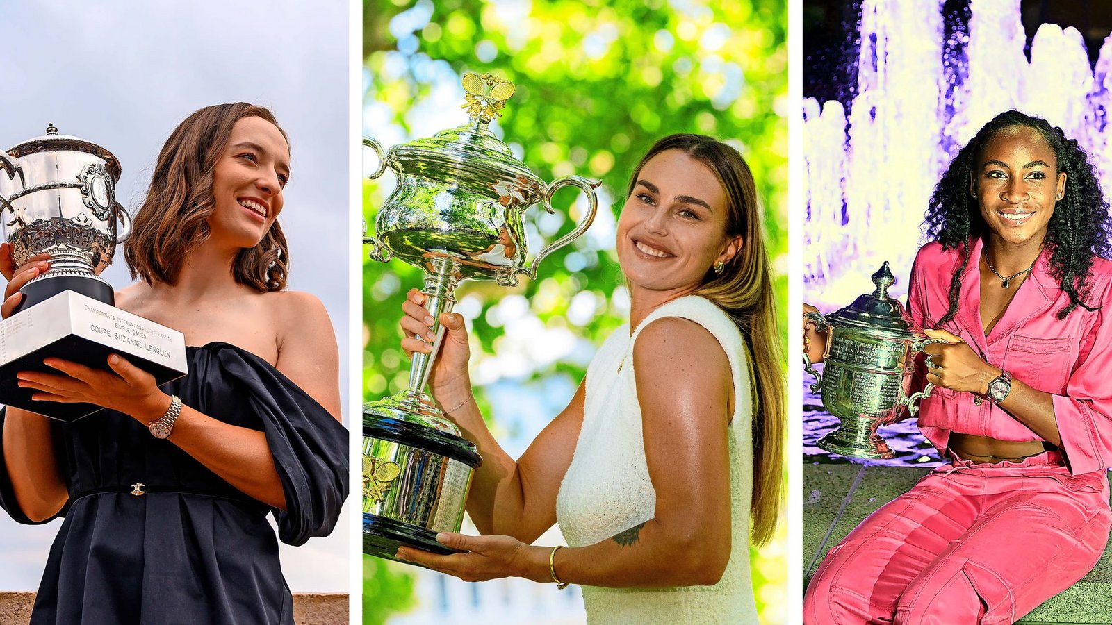 Aktuell die Besten der Welt: Iga Swiatek, Aryna Sabalenka, Coco Gauff (v.li.). In unserer Bildergalerie finden Sie alle Stars des Porsche Tennis Grand PrixFoto: Baumann