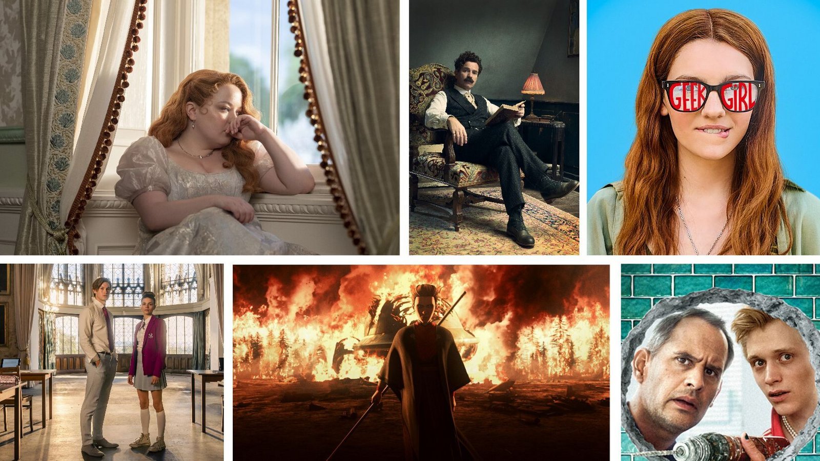 Einige unserer Streamingtipps im Mai: „Bridgerton“, „Ein Gentleman in Moskau“, „Geek Girl“, „Viktor bringt’s“, „Star Wars: Geschichten des Imperiums“ und „Maxton Hall“ (von links oben im Uhrzeigersinn)Foto: Netflix (2), Paramount+, / Prime Video (2), Disney+
