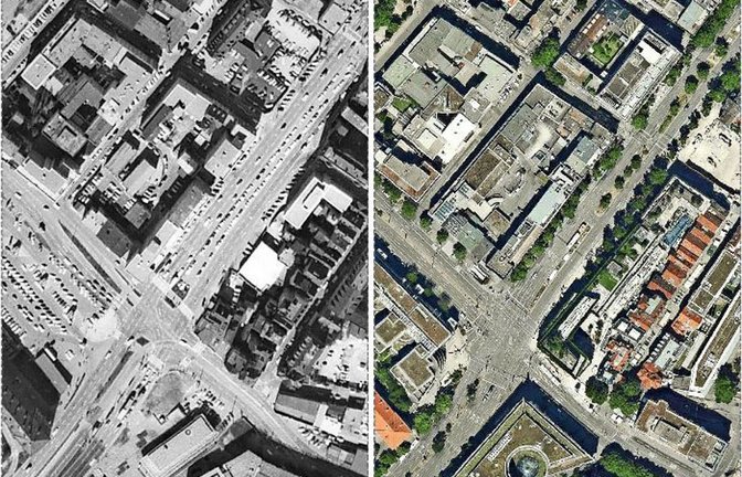 1968 glich die Gegend um den Stuttgarter Rotebühlplatz eher einem Parkplatz und einer Stadtautobahn. Heute wirkt sie deutlich menschenfreundlicher.<span class='image-autor'>Foto: LGL/Landesarchiv-StAL-EL68IX</span>