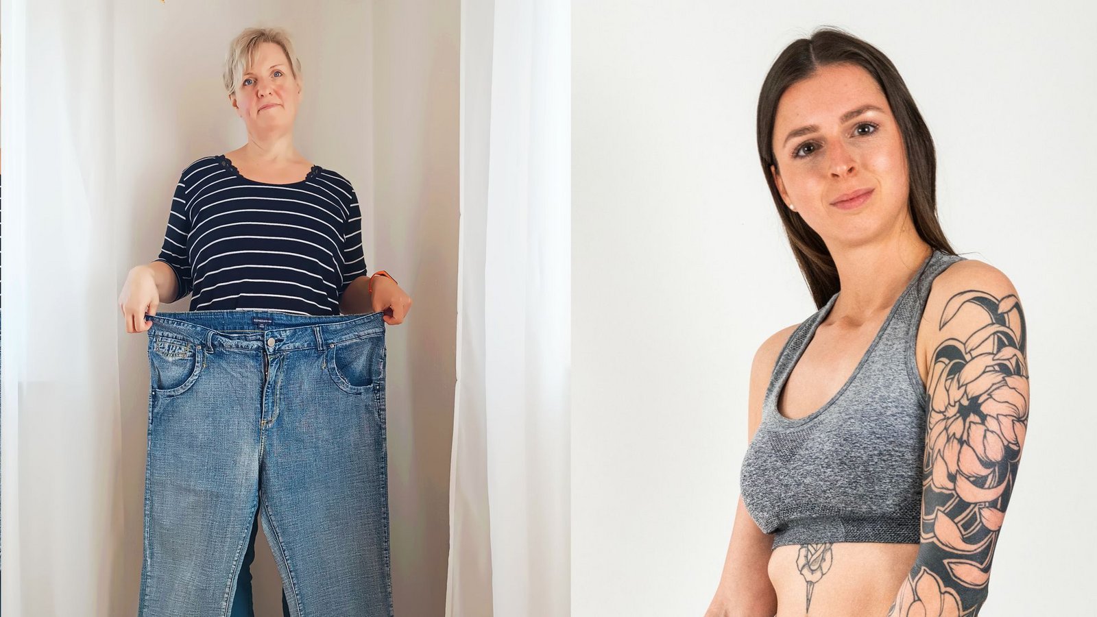 Annette Ficht (links) trug einst Größe 54. Annika Heiss war lange zu dünn und musste sich die Kilos erkämpfen.Foto: Susan Jörges/Jonas Scherm