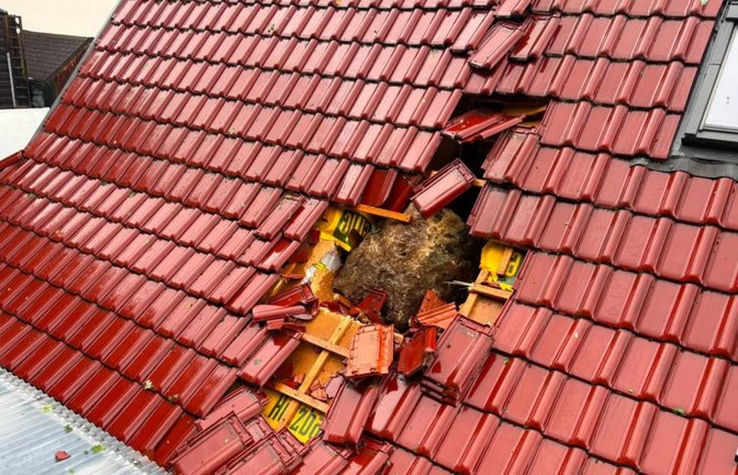 Ein Felsbrocken löste sich beim Unwetter aus dem Steilhang nördlich des Wohnhauses in Börstingen und durchschlug dessen Dach.<span class='image-autor'>privat</span>