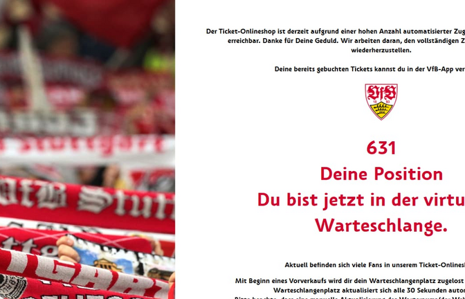 Der Ticketshop des VfB war zeitweise kaum zu erreichen.<span class='image-autor'>Screenshot VfB.de</span>