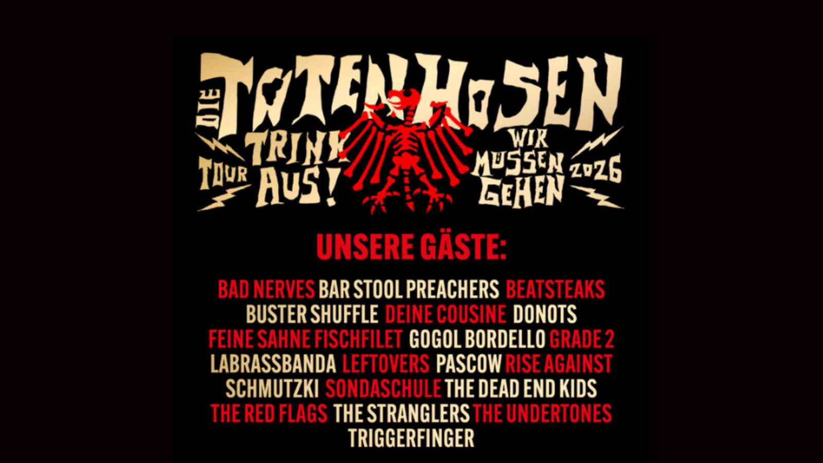 Das sind die Vorbands für die Tour 2026.Foto: JKP – Jochens kleine Plattenfirma GmbH & Co. KG / Die Toten Hosen