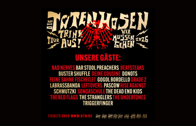 Das sind die Vorbands für die Tour 2026.<span class='image-autor'>Foto: JKP – Jochens kleine Plattenfirma GmbH & Co. KG / Die Toten Hosen</span>