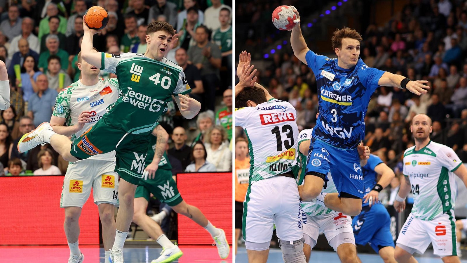 Zwei Spielgestalter mit Drang zum Tor: Elias Newel (FrischAuf Göppingen) und Max Häfner (TVB Stuttgart/re).Foto: Baumann/Julia Rahn Zwei Spielgestalter mit Drang zum Tor: Elias Newel (FrischAuf Göppingen) und Max Häfner (TVB Stuttgart/re).Foto: Baumann/Julia Rahn