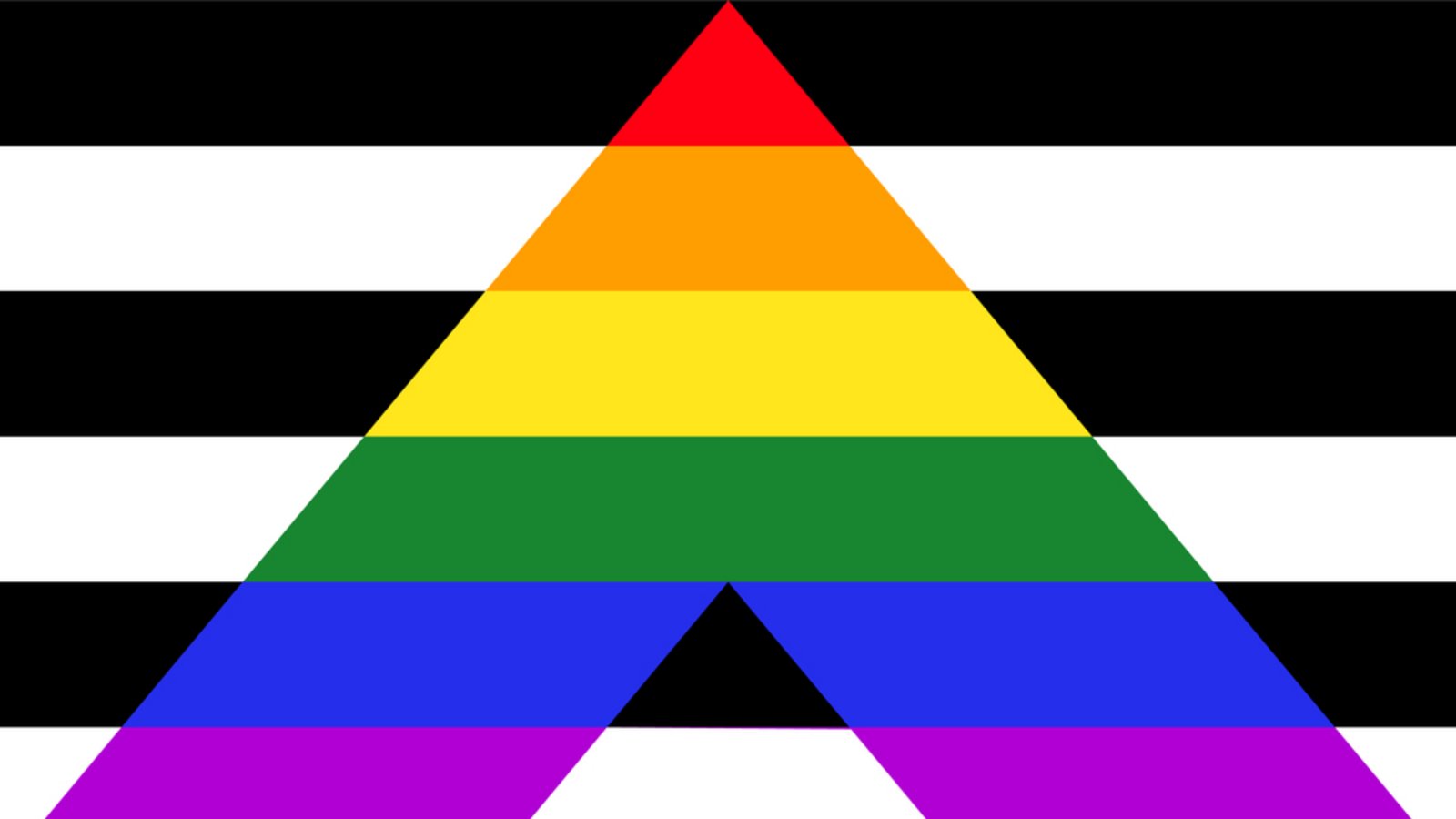 Hetero-/ Straight-Ally-Flagge: Die Hetero/ Straight Ally Pride Flagge hat einen schwarz-weiß gestreiften Hintergrund mit einem großen regenbogenfarbenen „A“ in der Mitte. Die schwarz-weißen Streifen stehen für Heterosexualität, während das regenbogenfarbene „A“ die Unterstützung für die LGBTQ+ Gemeinschaft symbolisiert. Diese Flagge steht für Solidarität und zeigt, dass heterosexuelle Verbündete die Rechte und die Akzeptanz von LGBTQ+-Personen unterstützen und dafür eintreten.Foto: Oleksii Arseniuk/Shutterstock