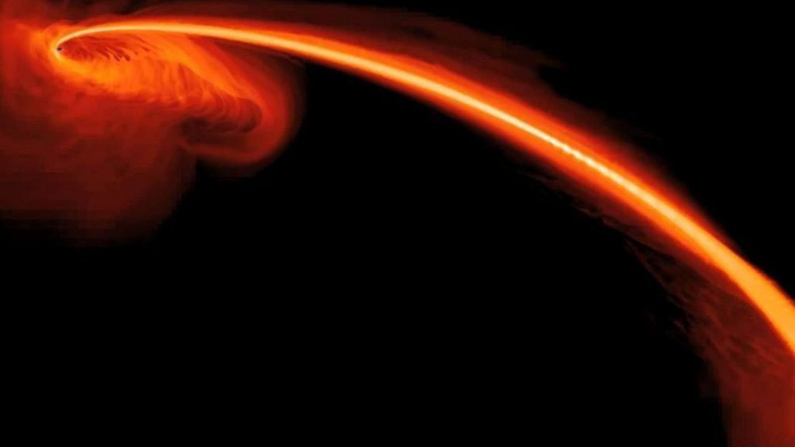 Die Computersimulation zeigt, wie ein Stern von einem Schwarzen Loch verschluckt wird.Foto: Esa/Hubble/Eso/dpa