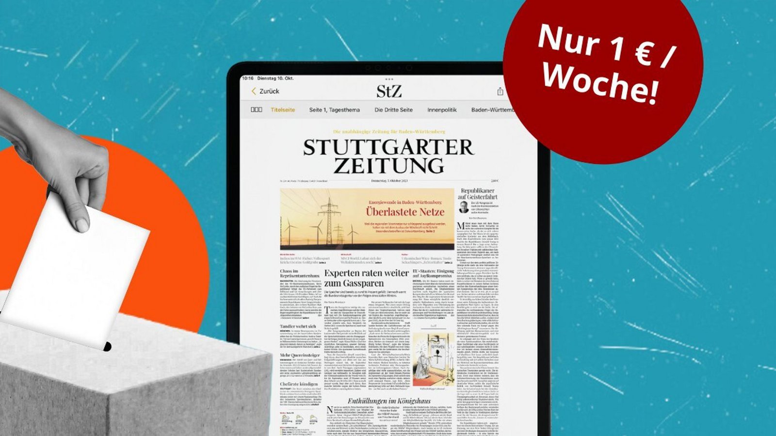 Zur Landtagswahl gibt es das E-Paper und Web-Abo der Stuttgarter Zeitung zu einem besonders günstigen Preis. Foto: StZ Zur Landtagswahl gibt es das E-Paper und Web-Abo der Stuttgarter Zeitung zu einem besonders günstigen Preis. Foto: StZ