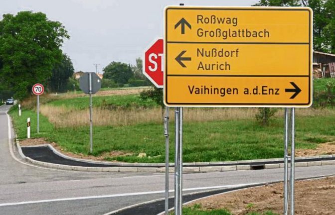 Wo ist denn nur das Stop-Schild hin verschwunden? Antwort: merkwürdig gut versteckt hinterm neuen Richtungsweiser in Aurich.  Foto: Rücker