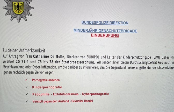 Das ist ein Teil des Inhalts einer gefälschten Europol-Mail.  Screenshot: Stogios