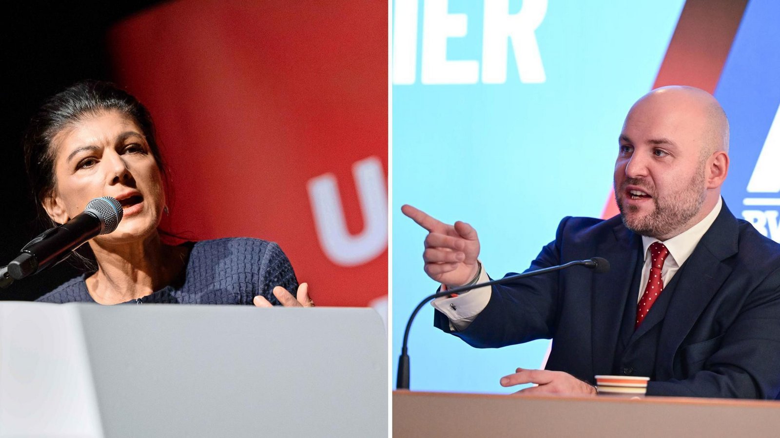 Sahra Wagenknecht (BSW) bei einem Wahlkampfauftritt in Stuttgart und der Spitzenkandidat der AfD, Markus Frohnmaier.Foto: Bernd Weißbrod/dpa Sahra Wagenknecht (BSW) bei einem Wahlkampfauftritt in Stuttgart und der Spitzenkandidat der AfD, Markus Frohnmaier.Foto: Bernd Weißbrod/dpa