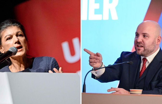 Sahra Wagenknecht (BSW) bei einem Wahlkampfauftritt in Stuttgart und der Spitzenkandidat der AfD, Markus Frohnmaier.<span class='image-autor'>Foto: Bernd Weißbrod/dpa</span>