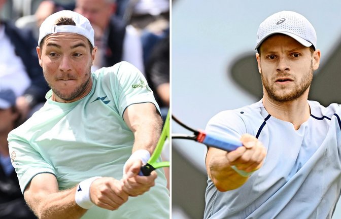 Jan-Lennard Struff (links) und Yannick Hanfmann (34) schafften am zweiten Turniertag den Sprung ins Achtelfinale. <span class='image-autor'>Foto: dpa/Marijan Murat</span>