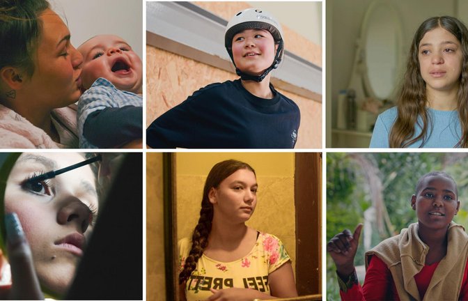 Sechs Mädchen erzählen in „Girls Don’t Cry“ von ihren Ängsten und Hoffnungen – im Uhrzeigersinn: Paige mit Baby, Sinai, Sheelan, Nancy, Nina und  Selenna.<span class='image-autor'>Foto: Schneegans Production</span>