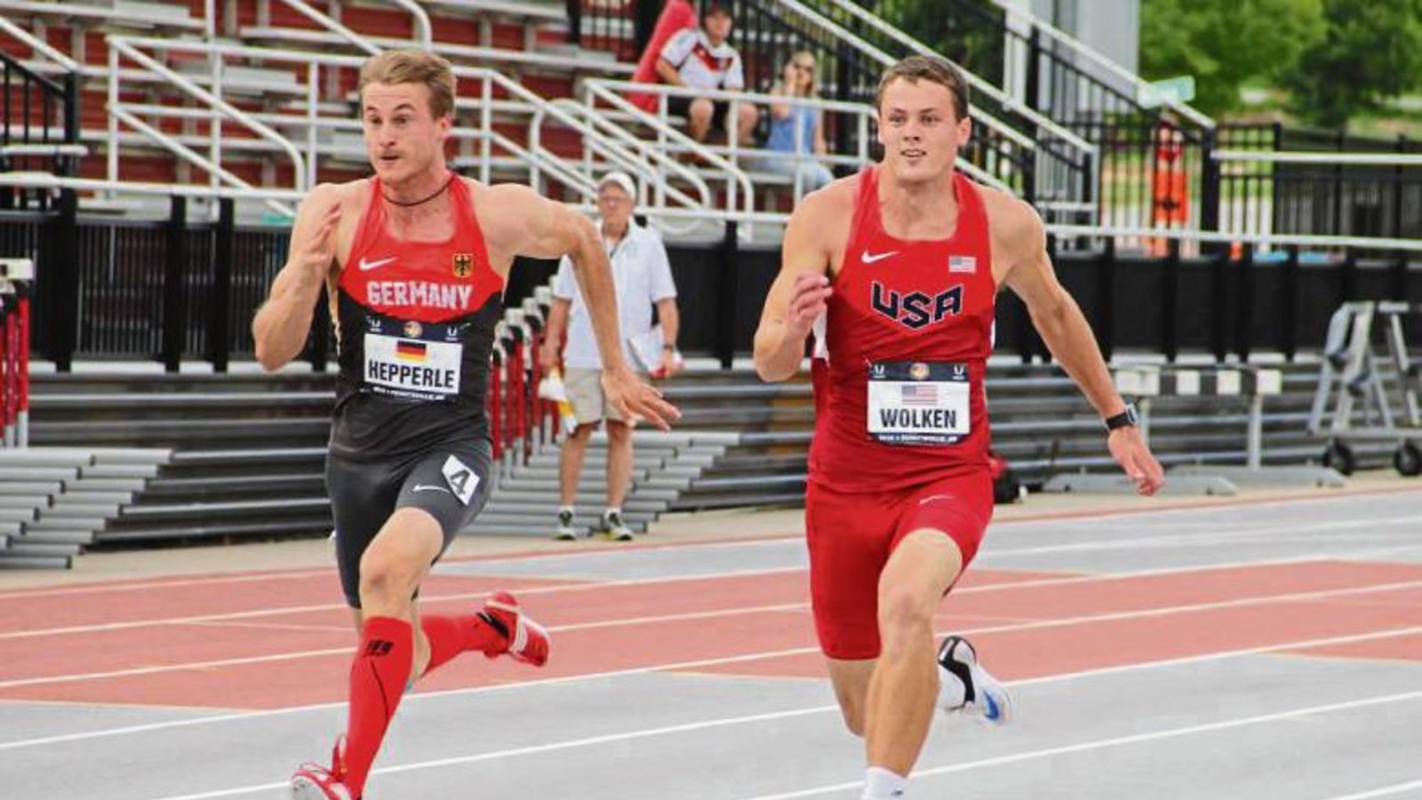 Felix Hepperle (links) hat beim Zehnkampf beim Thorpe-Cup in den USA 7380 Punkte erreicht. Dabei war er vor allem bei den Laufdisziplinen wie hier im 100-Meter-Sprint stark. Foto: privat Felix Hepperle (links) hat beim Zehnkampf beim Thorpe-Cup in den USA 7380 Punkte erreicht. Dabei war er vor allem bei den Laufdisziplinen wie hier im 100-Meter-Sprint stark. Foto: privat