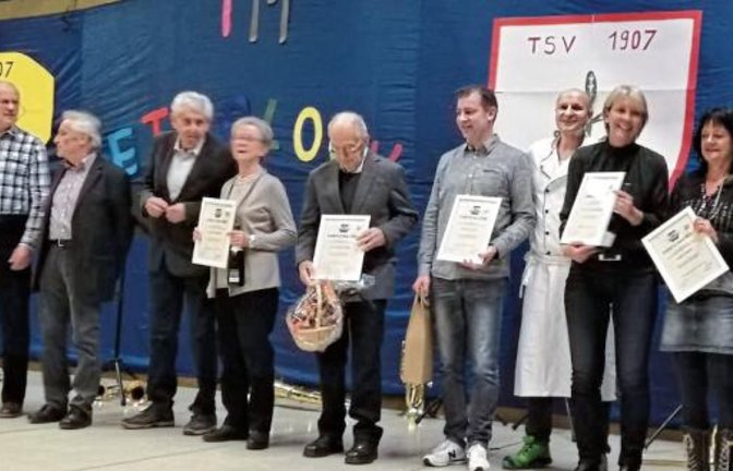 Die Geehrten des TSV Nussdorf, rechts Vorsitzender Peter Klein.  Fotos: p