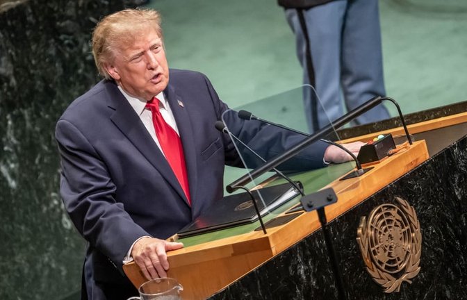 US-Präsident Donald Trump spricht zu Beginn der UN-Generalversammlung bei den Vereinten Nationen.<span class='image-autor'>Michael Kappeler/dpa</span>