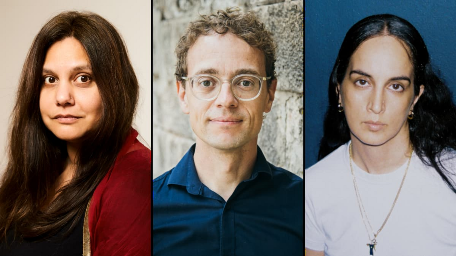 Mithu Sanyal (links) wird die Eröffnungsrede halten, Simon Meier-Vieracker spricht über&nbsp;das Misstrauen gegenüber Fakten, Ebow über das Schreiben von Songtexten.privat/Laura Göpfert/Johanna Legid