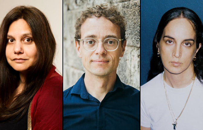 Mithu Sanyal (links) wird die Eröffnungsrede halten, Simon Meier-Vieracker spricht über&nbsp;das Misstrauen gegenüber Fakten, Ebow über das Schreiben von Songtexten.<span class='image-autor'>privat/Laura Göpfert/Johanna Legid</span>