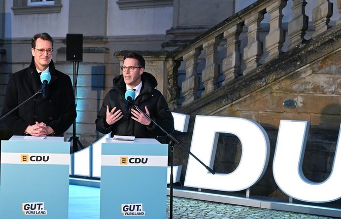 Mit dem Düsseldorfer Regierungschef Hendrik Wüst will Hagel eng zusammenarbeiten, wenn er die Wahl gewinnt.<span class='image-autor'>Foto: B. Weißbrod/dpa</span>