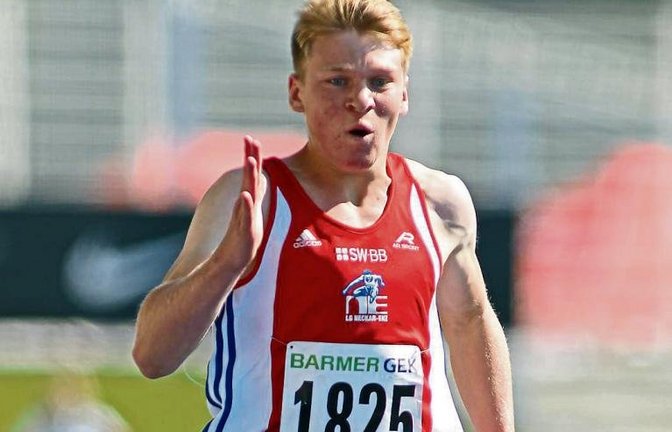 Obwohl Vincent Fischer wegen einer Verletzung lange kein spezielles Sprinttraining absolvieren konnte, verbesserte er seine persönliche Bestzeit über 200 Meter bei der Jugend-DM. Foto: Görlitz