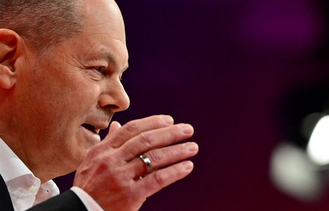 Bundeskanzler Olaf Scholz wurde beim SPD-Parteitag als Kanzlerkandidat der Partei bestätigt.<span class='image-autor'>Foto: AFP/JOHN MACDOUGALL</span>