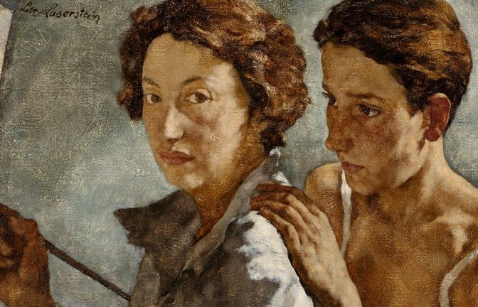 Zärtliche Berührung: Lotte Lasersteins Gemälde „Ich und mein Modell“<span class='image-autor'>Foto: VG Bild-Kunst, Bonn 2025</span>