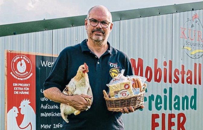 Matthias Kurz hat Produkte mit Fleisch von den Bruderhähnen kreiert. Foto: p