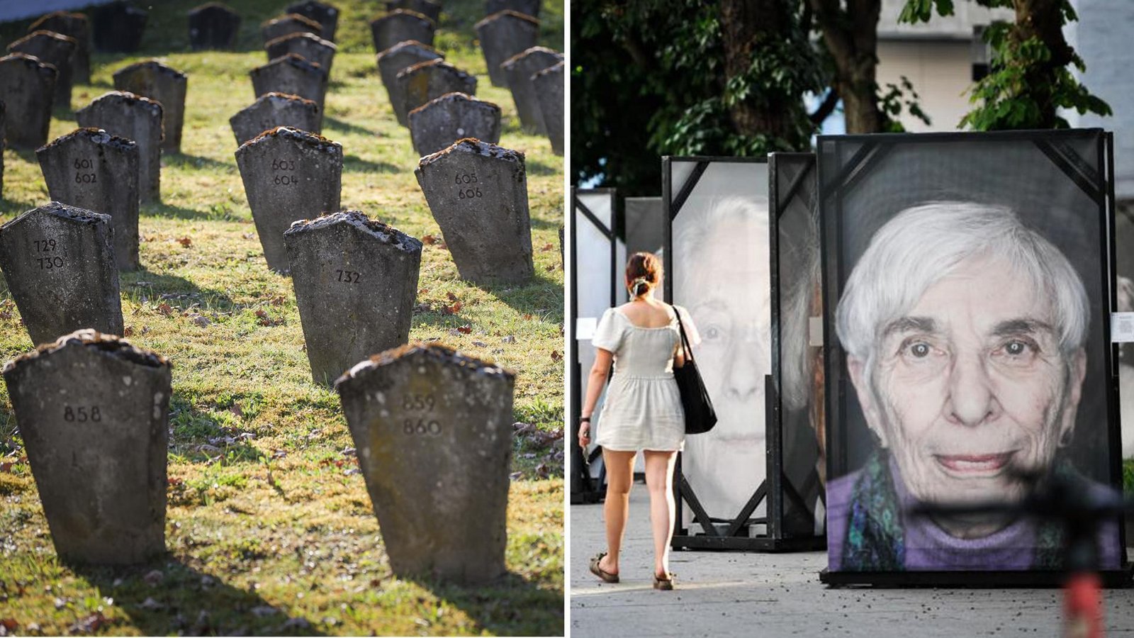 Friedhof und KZ-Gedenkstätte in Vaihingen/Enz sind Ziel der Lokstoff-Zugfahrt; dort stehen Luigi Toscanos Fotografien Holocaust-Überlebender im Mittelpunkt einer Theateraufführung.Foto: Simon Granville, Lichtgut/Max Kovalenko