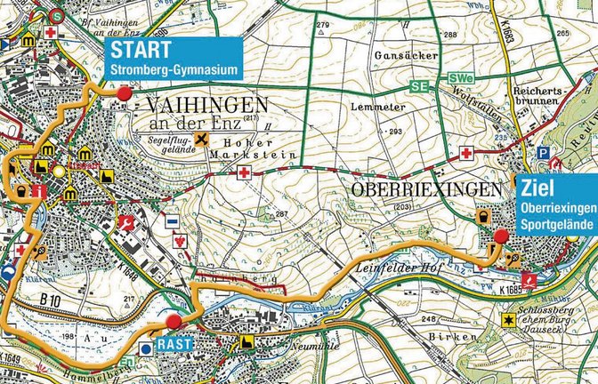 Die Wanderroute bei der S-VKZ-Tour vom Stromberg-Gymnasium zum Oberriexinger Sportplatz.